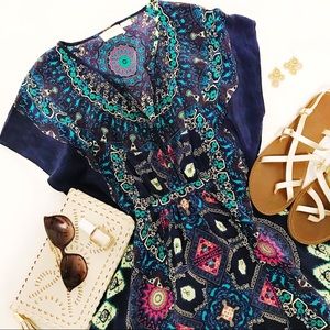 Anthropologie Silk Dress - Medallion Boho